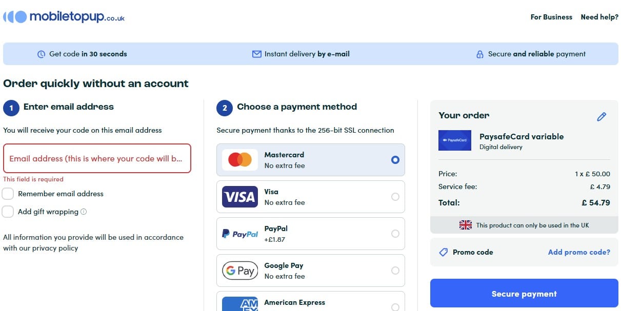 Paysafe card registration banner