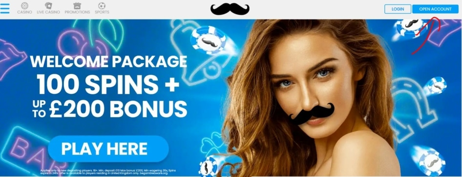 Button to open account at Mr. Play casino