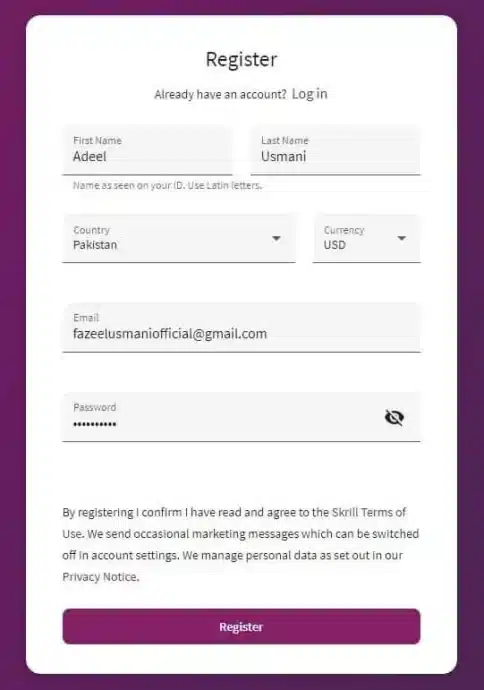 Skrill account register