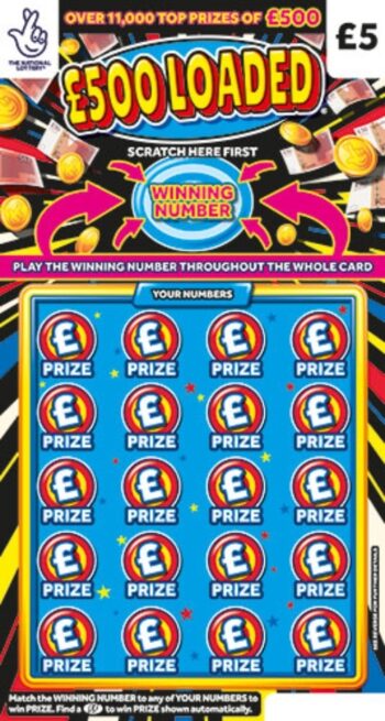Sample of an unscratched scratch card £500 Loaded