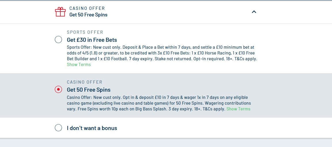 BetUK Bonus Selection