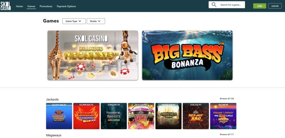 Skol Casino Games Lobby