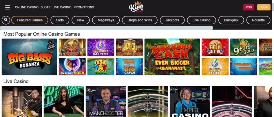 Picture of azailable Game variety on King Casino