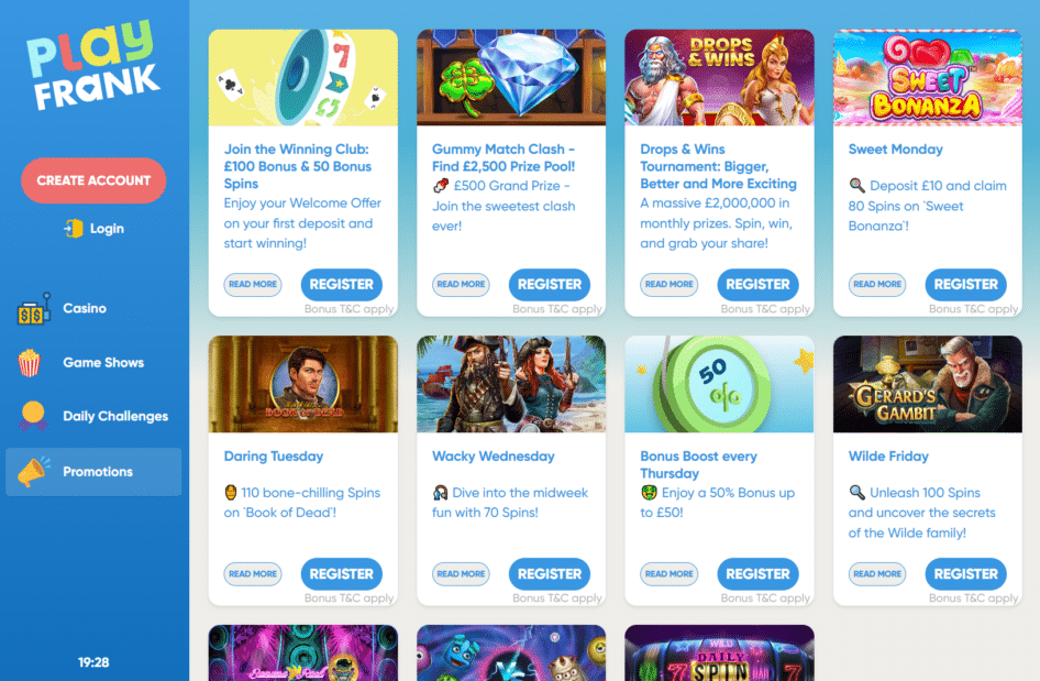 PlayFrank promotions page