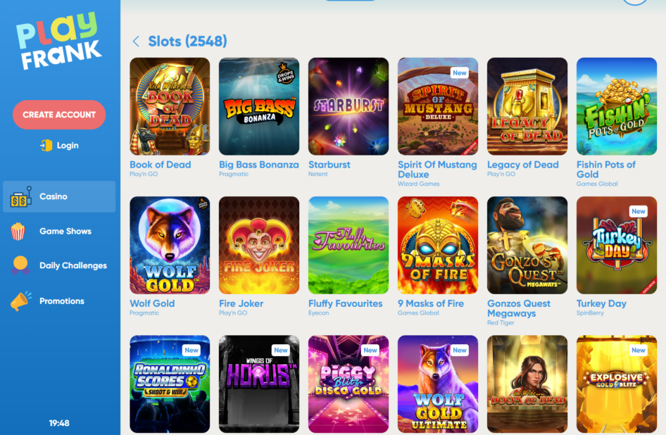 The slot collection available at PlayFrank