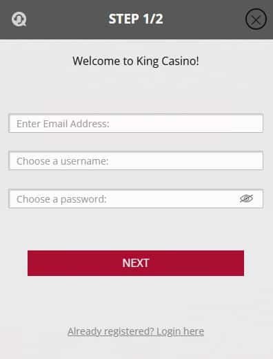 Process how to get the king casino bonus - step 1