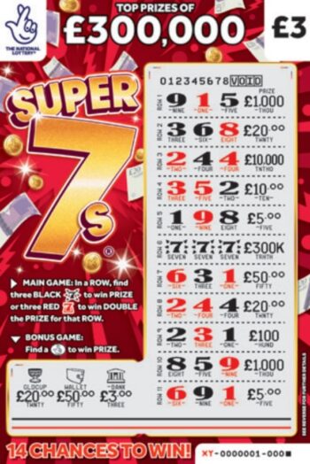 Sample of a cut lottery ticket Super 7s