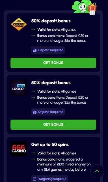 Daily Bonus example mobile Bonusmenu.co.uk
