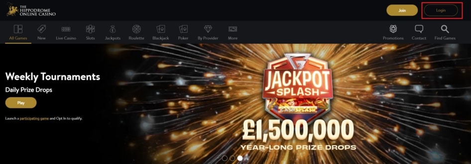 Hippodrome Casino Log In Button in the Top Right Corner of the Site