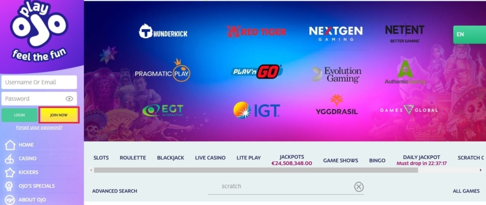 PlayOJO Casino Registration Button