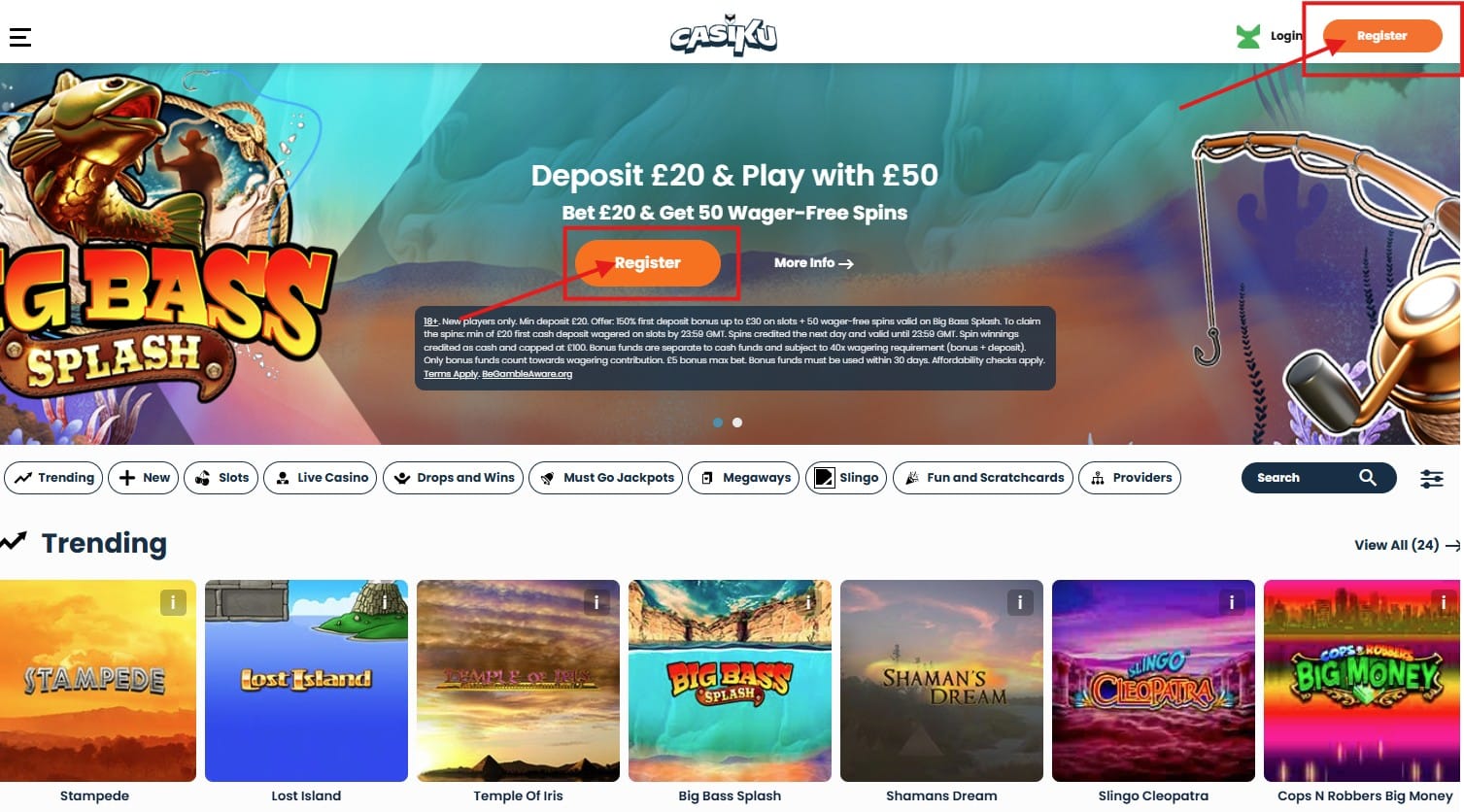 Sign up to Casiku Casino