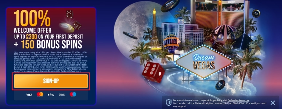 Registration Button at Dream Vegas Casino