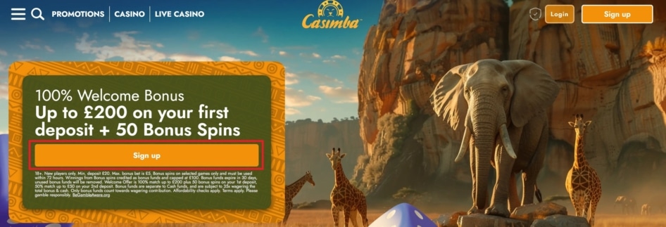 Casimba Casino Sign Up Button That You Can Find Within the Bonus Banner