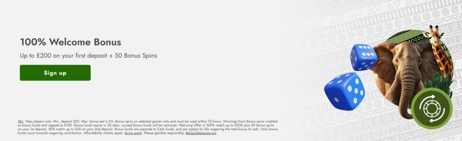 Casimba Casino Welcome Bonus – 100% boost on first deposit up to £200 + 50 FS on the Book of Dead slot