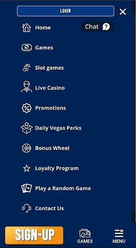 DreamVegas App Menu