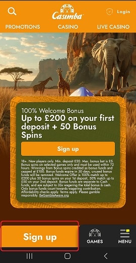 Mobile Sign Up at Casimba Casino