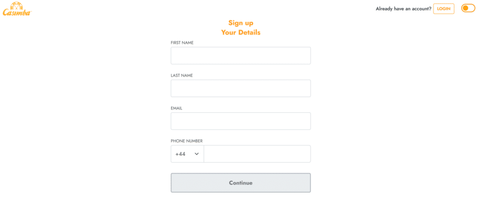 Casimba Casino Registration Details