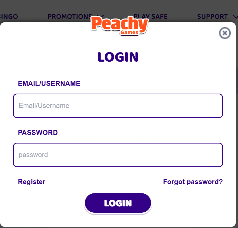 Peachy Games Login Page