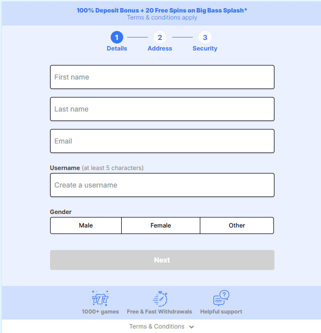 Fruit Kings three-part registration form