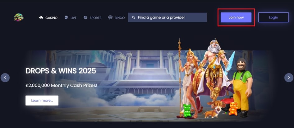 Sign Up Button at Funky Jackpot Casino