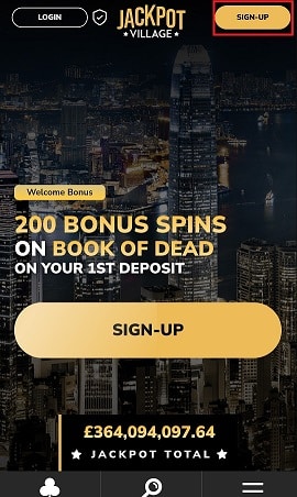 Jackpot Village Casino Mobile App Registration Button