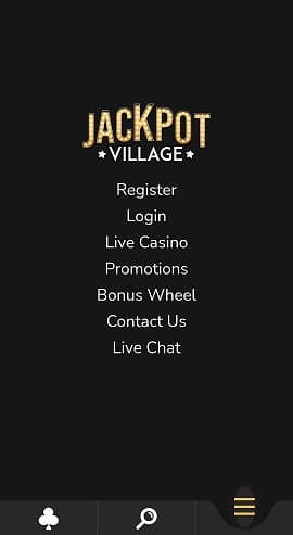 Mobile Menu of Jackpot Village Casino
