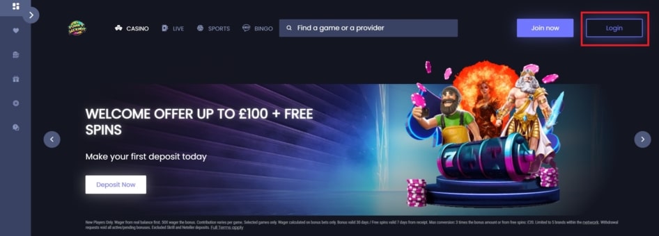 Login Button at Funky Jackpot