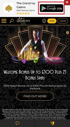 The Grand Ivy Casino mobile installation button