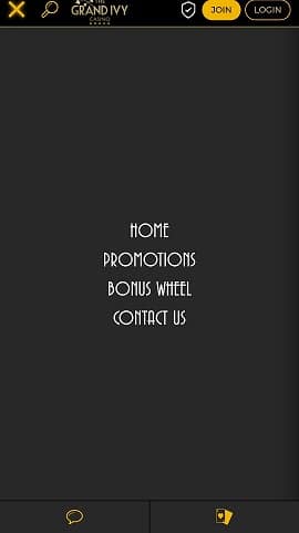 Mobile Menu at the Grand Ivy Casino