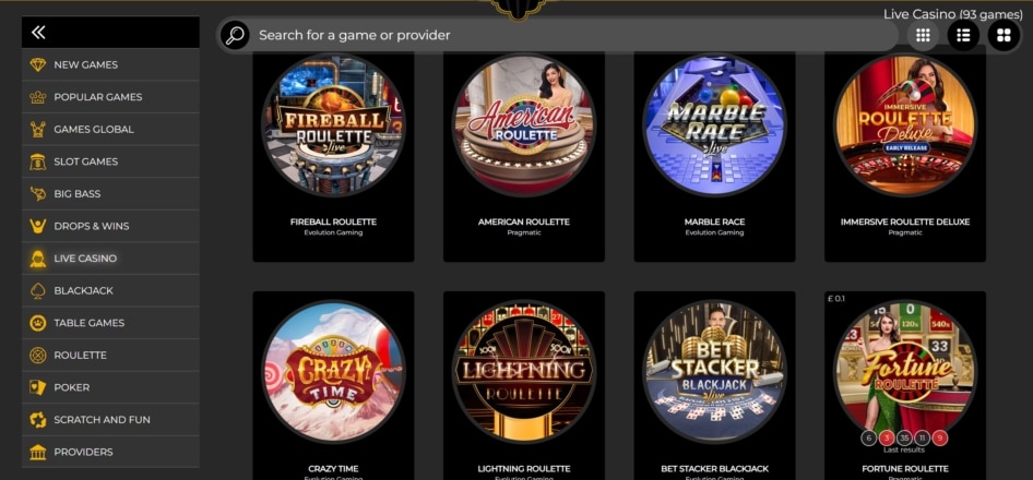 The Grand Ivy Casino Live Dealer Category