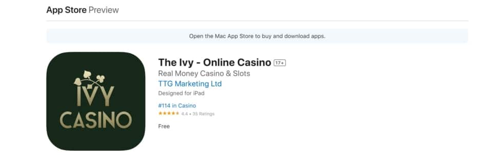 The iOS App Ratings of the Grand Ivy Casino