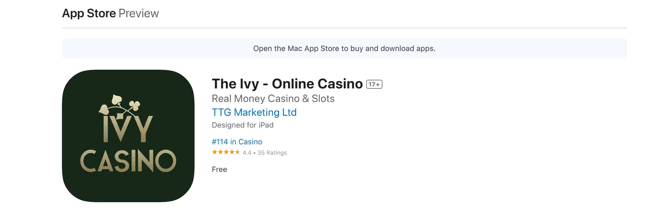 The iOS App Ratings of the Grand Ivy Casino