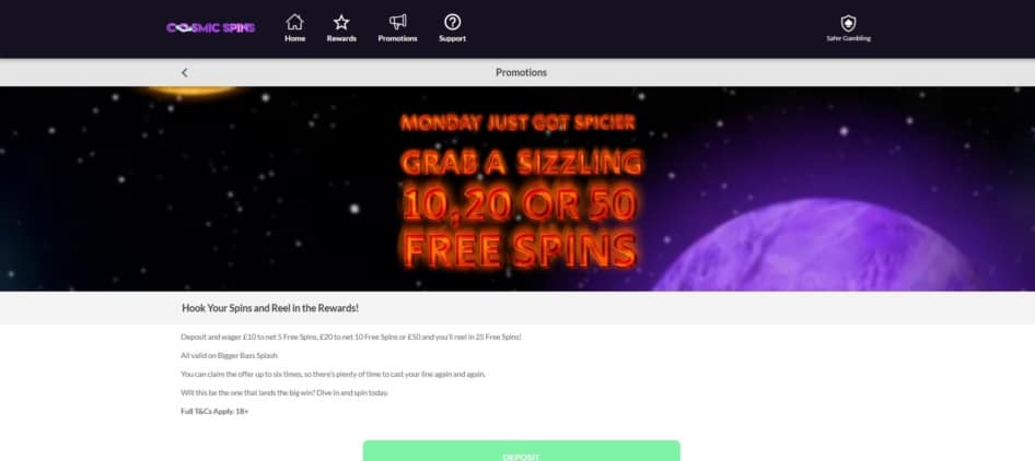 The Bigger Bass Splash bonus spins promo