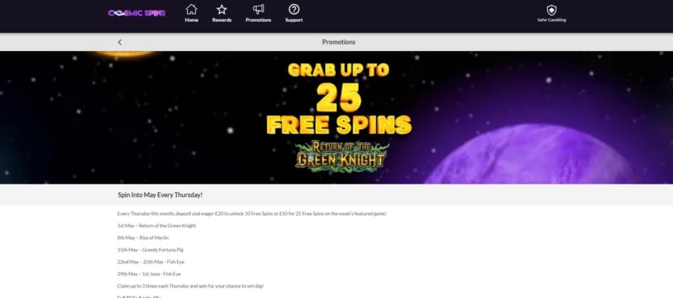 Cosmic Spins bonus spins promo