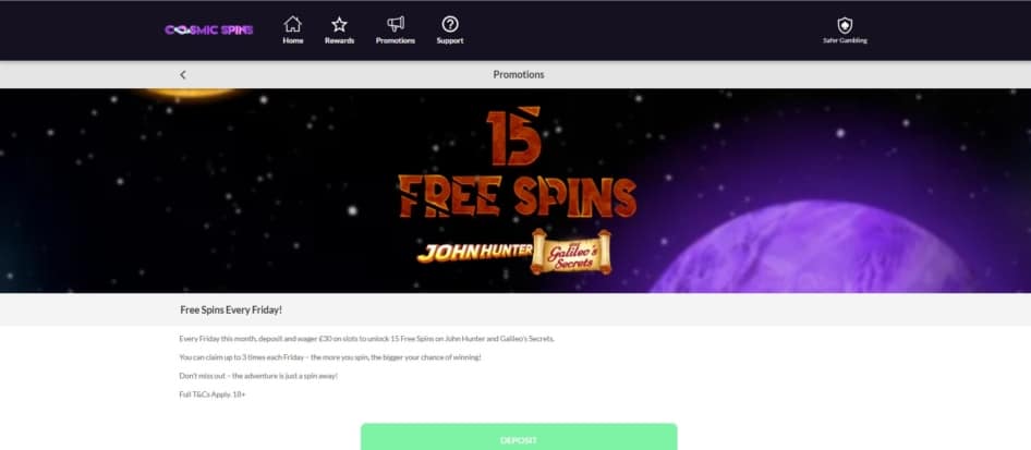 Friday bonus spins promo at Cosmic Spins