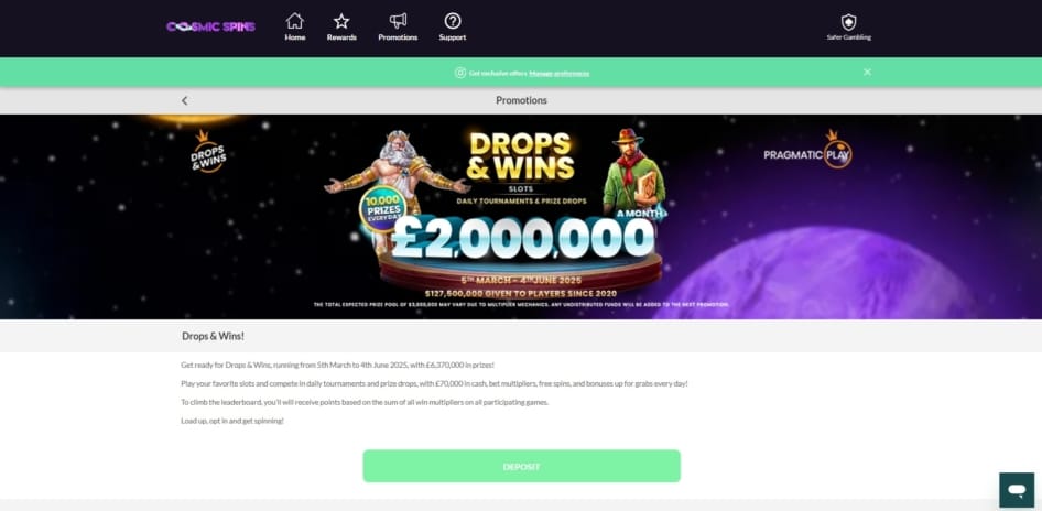 Drops and Wins at Cosmic Spins