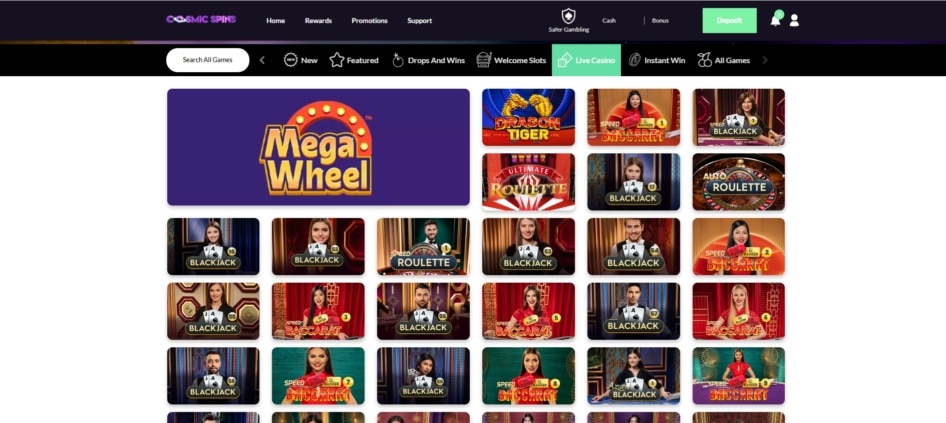 Live games at Cosmic Spins