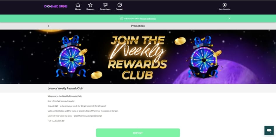 The Cosmic Spins rewards club