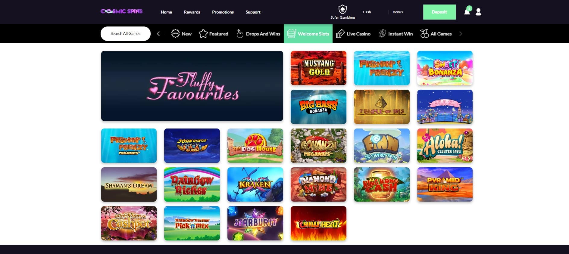 The Welcome Slots page at Cosmic Spins