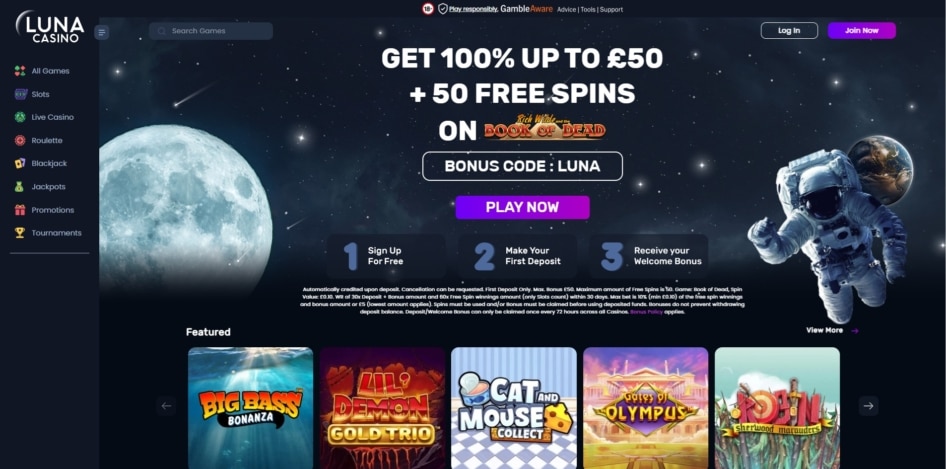 Luna Casino homepage