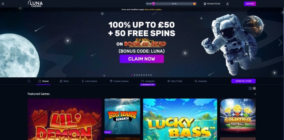 The Luna Casino homepage
