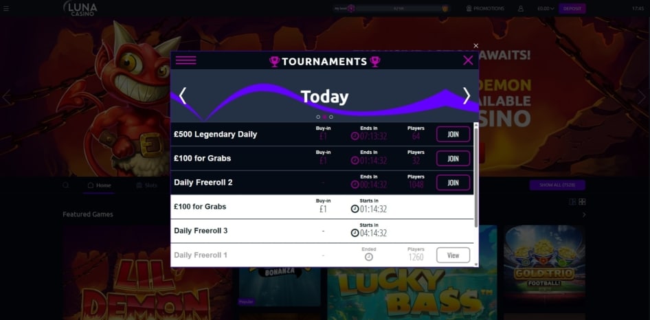 Luna Casino slot tournaments