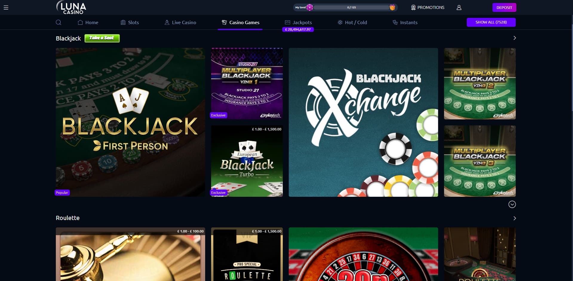 Luna Casino table games