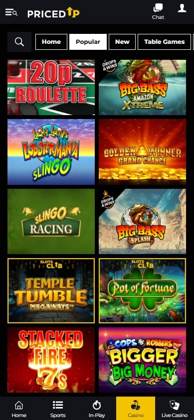Priced Up mobile casino