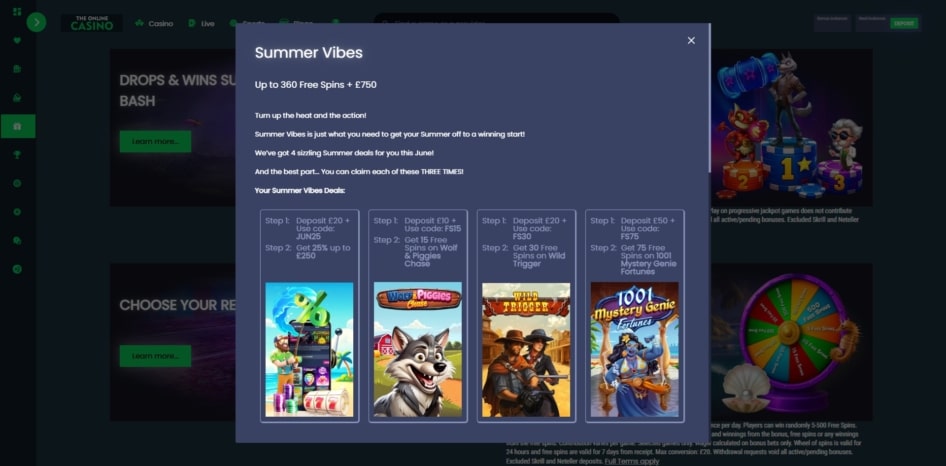 Summer Vibes reload bonuses at The Online Casino