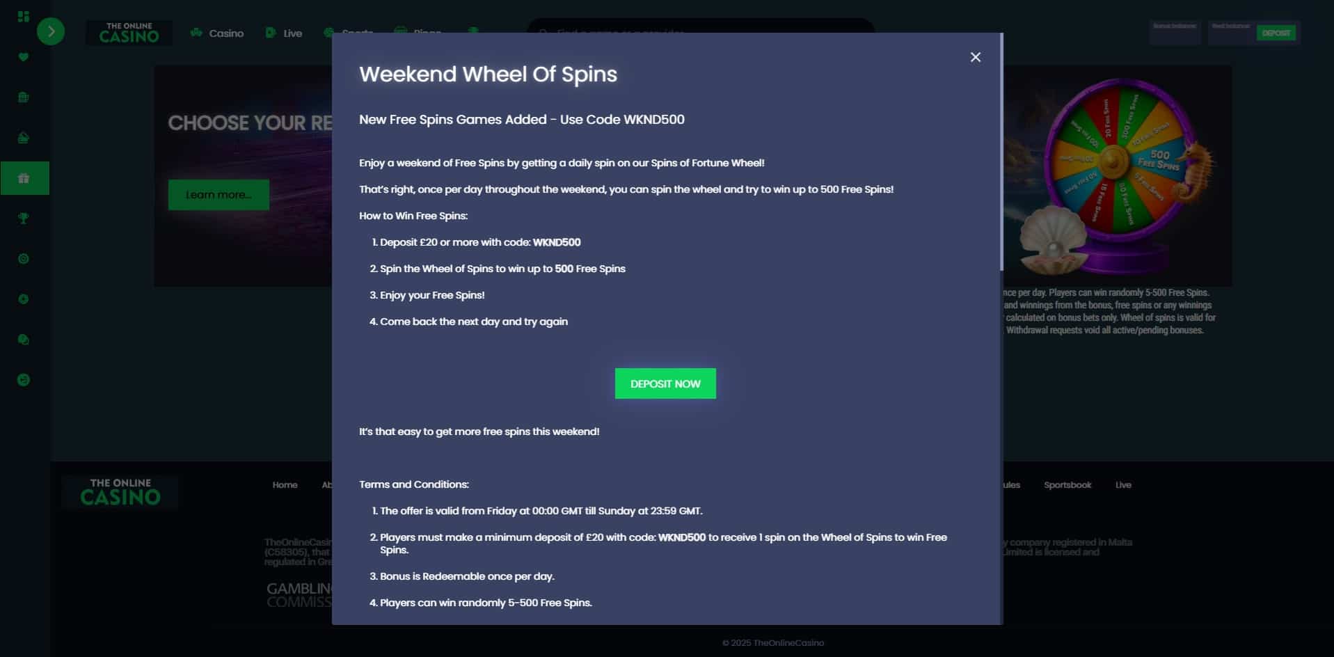 Weekend Wheel of Spins bonus at The Online Casino