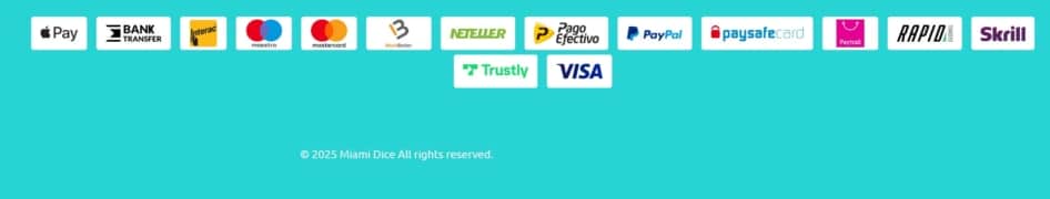 Miami Dice features a variety of payment options, from credit cards to e-wallets