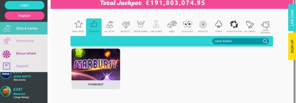 Starburst slot at Miami Dice