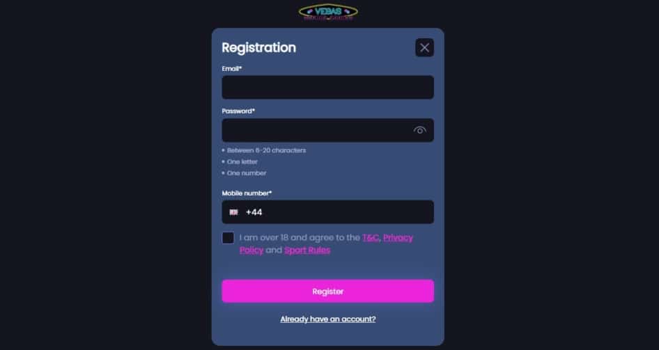 Vegas Mobile Casino Sign up