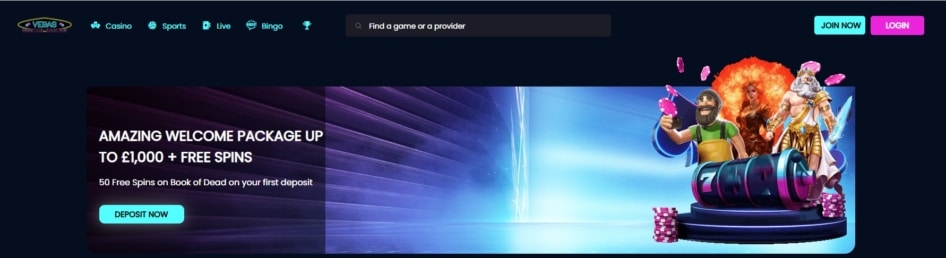 Vegas Mobile Homepage Welcome bonus